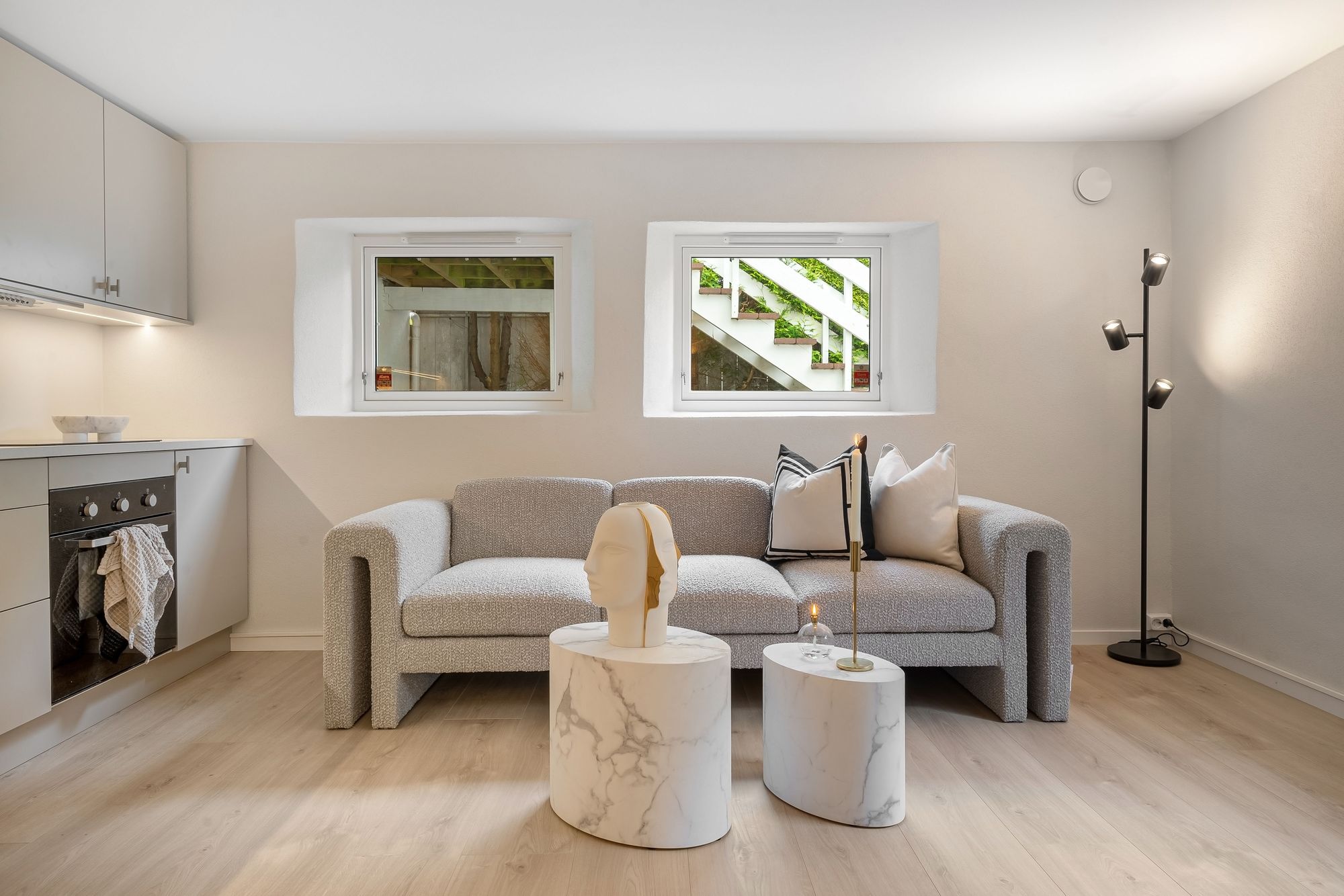 Grey bouclé sofa